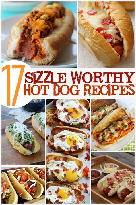 17 sizzle worthy hot dog recipes to throw on the grill this summer! Hot Dog Sandwich Recipes, Fancy Hotdogs Recipe, Gourmet Hotdogs Recipes, Hotdogs Recipes, Hot Dog Sauce, Gourmet Hot Dogs, Hot Dogs Recipes, Hot Dog Chili, Burger Dogs