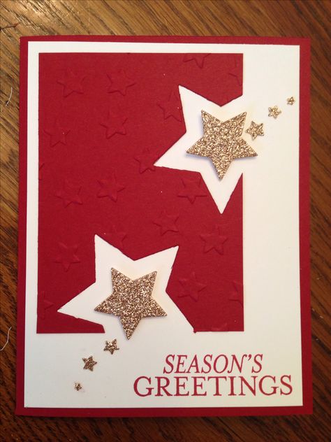 Stampin up star framelits and holiday star embossing folder. Bright and beautiful stamp set. Christmas Folder Ideas, Christmas Cards With Stars Handmade, Christmas Cards With Stars, Star Cards, Christmas Card Inspiration, Homemade Christmas Cards, Christmas Card Crafts, Birthday Cards For Men, Diy Christmas Cards