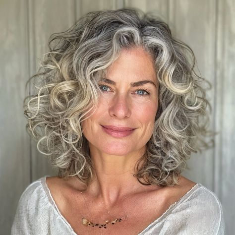 magnific Pj5fyqdmlNSkK3wRSrcI Curly Wedge with a Side Part Grey Layered Hairstyles, Curly White Hair, White Hairstyles, Grey Transition, Mum Hair, Grey Hair And Glasses, Grey Hairstyles, Easy Bun Hairstyles For Long Hair, Hair Dye Removal