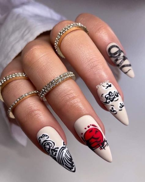 Japanese Art Nails, Nails Japanese Design, Japanese Nails Designs, Japan Nails Design, Japan Inspired Nails, Japanese Nail Art Kawaii, Japanese Inspired Nails, Nail Art Japanese, Nails Hacks