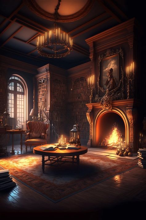 Fantasy Manor Interior, Fantasy Sitting Room, Hogwarts Concept Art, Fantasy Fireplace, Enchanted Forest Bedroom Ideas, Fantasy Lounge, Fantasy Castle Interior, Castle Interior Medieval, Dark Elegant Bedroom