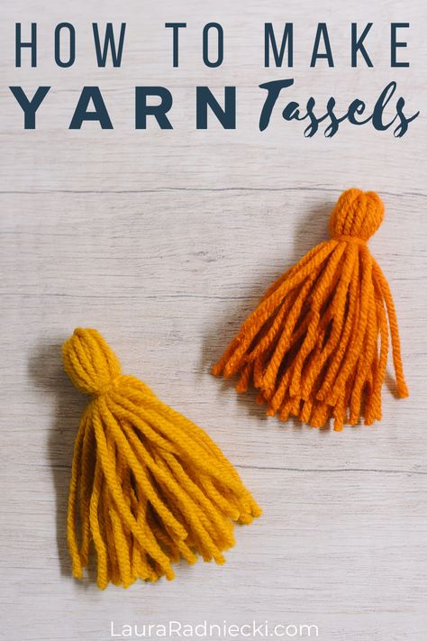 Learn how to make yarn tassels in this DIY tassel tutorial, showing two methods - one by hand and one using cardboard for making tassels. How To Make Large Tassels, Making Tassel Garland, Diy Yarn Tassels How To Make, How To Make Boho Tassles, How To Make A Small Tassel, Diy Tassels For Pillows, How To Make Small Tassels, How To Make Fringe With Yarn, Diy Boho Tassels