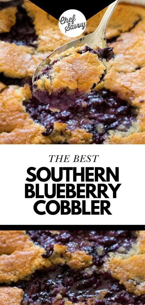 Save this recipe for the Best Easy Southern Blueberry Cobbler! Southern Blueberry Cobbler will be your new go-to Summer dessert! Fresh blueberries are tossed in lemon zest and sugar then topped with a thick buttery cake batter! Serve this easy blueberry cobbler warm topped with vanilla ice cream. Follow Chef Savvy for more Summer Dessert Recipes! Blueberry Recipes Easy, Easy Blueberry Desserts, Blueberry Cobbler Recipe, Fresh Blueberry Recipes, Easy Blueberry Cobbler, Blueberry Desserts Recipes, Easy Summer Dessert Recipes, Blueberry Cobbler Recipes, Cobbler Recipes Easy