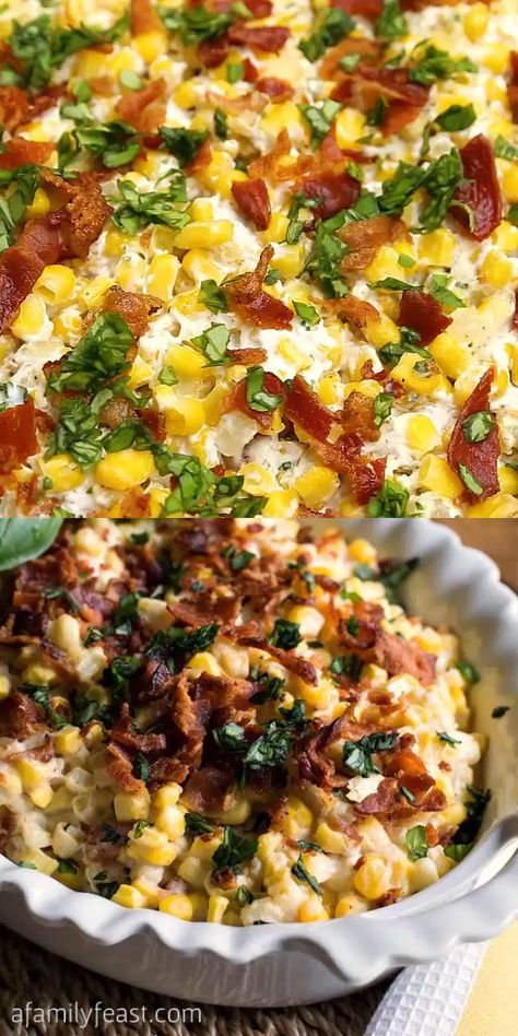 Corn And Bacon Casserole, Bacon Corn Casserole, Fresh Corn Casserole, Corn Casseroles, Unique Casseroles, Bacon Side Dishes, Cozy Casseroles, Vegetable Bake Recipes, Avocado Recipes Healthy