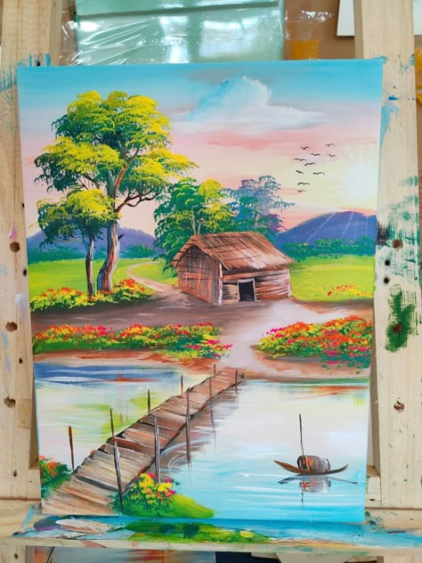 Scenery Paintings Acrylic, Watercolor Scenery Painting, Beautiful Scenery Drawing, Simple Draw, Famous Painters, Butterfly Art Painting, Easy Love Drawings, Painting Competition, Famous Paintings