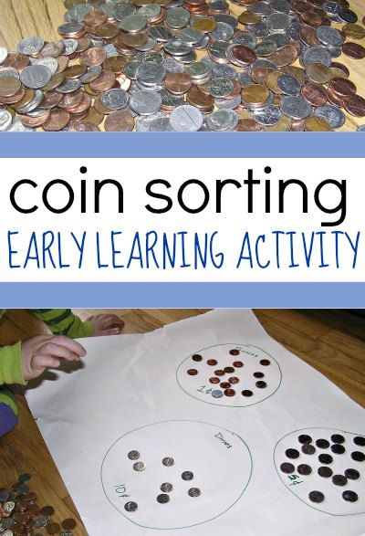 Kids love this easy money sorting activity for a little easy early learning at home using all those spare coins you have lying around! Coin Sorting, Learning Money, Teaching Money, Money Activities, Money Math, Money Lessons, Eyfs Activities, Money Skills, Nursery Activities