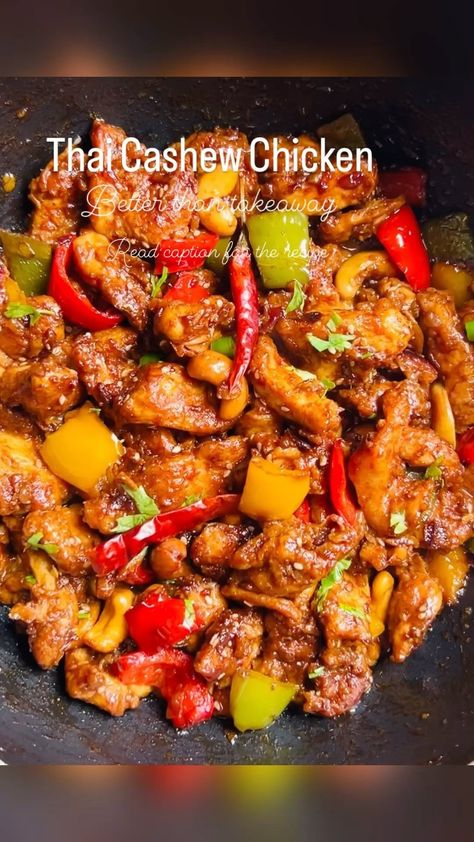 Thai Cashew Chicken Recipe https://resepmamiku.com/en/thai-cashew-chicken-bon_appetit_by_nadia Thai Cashew Chicken, Spiced Cashews, Cashew Chicken Recipe, Thai Spices, Chicken Chili Recipe, Cashew Chicken, Colorful Vegetables, Chicken Stir Fry, Sweet Chili Sauce