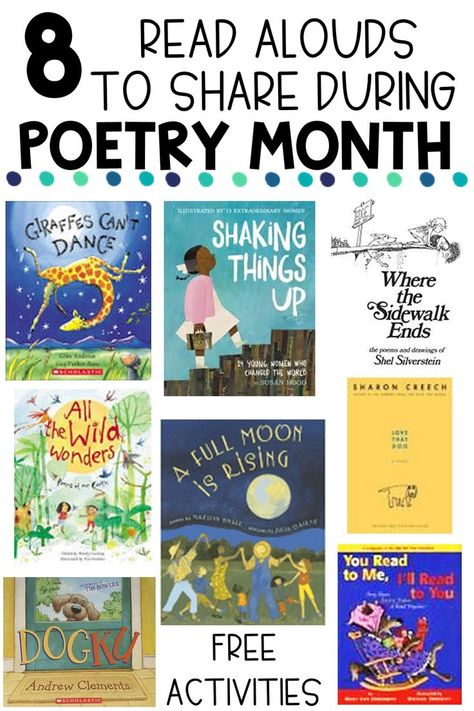 Teachers, click today to see these must read poetry read aloud books to share with your students during any poetry unit or during April for National Poetry Month. Nonfiction poem books, novels & picture books all made the list of these poetry read aloud books. Your 3rd, 4th, and 5th grade students will love to hear these books. Grab free poetry printables to use with each of the books that are included. Where the Sidewalk Ends, Love that Dog, Dogku and Shaking Things Up are just a few included. Poetry For 3rd Grade, Poetry Unit Grade 3, Poems For 3rd Grade, Poetry 3rd Grade, 3rd Grade Poetry, Poetry Books For Kids, Poem Books, Poetry Workshop, Where The Sidewalk Ends