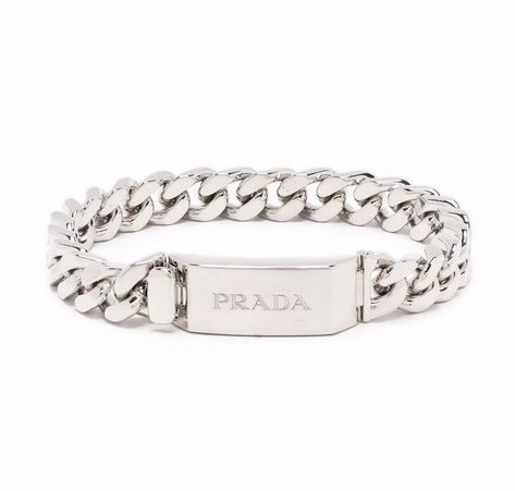 Prada Accessories Jewelry, Prada Bracelet, Prada Chain, Mens Fashion Week Street Style, Prada Jewelry, Prada Accessories, Engraved Bracelet, Purse Accessories, Girly Jewelry