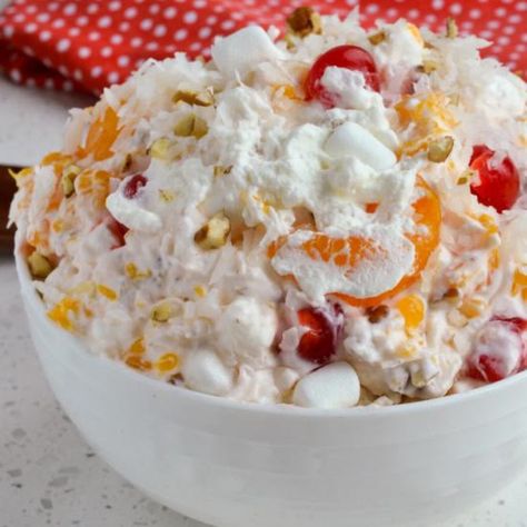 Easy Ambrosia Salad, Ambrosia Salad Recipe, Fruit Salad With Marshmallows, Ambrosia Recipe, Ambrosia Fruit Salad, Small Town Woman, Fruit Salad Easy, Ambrosia Salad, Brussel Sprout Salad