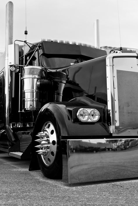 Slammed Semi Semi Truck, Black And White, Canvas, White, Black