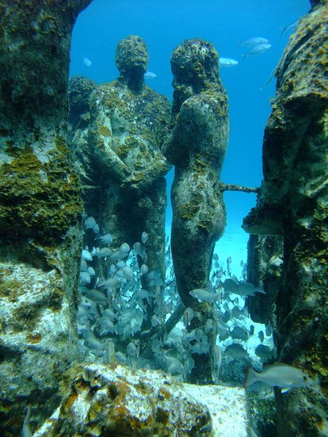 Underwater museum on Isla Mujeres, Mexico Underwater Museum, Underwater Sculpture, Bawah Air, Under The Water, Underwater World, Pretty Places, Places Around The World, Abandoned Places, Crete