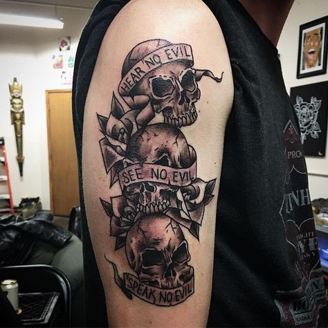 Top 97 Best Hear No Evil See No Evil Speak No Evil Tattoo Ideas See No Evil Speak No Evil Tattoo, Speak No Evil Tattoo, See No Evil Tattoo, Skull Thigh Tattoos, No Evil Tattoo, Beer Tattoos, Virgo Tattoo Designs, Evil Skull Tattoo, See Tattoo