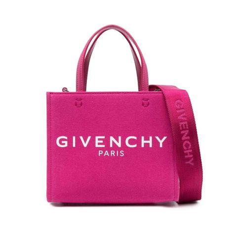 Designer Pink Bag With Logo, Pink Shoulder Bag With Logo, Pink Double Handle Shoulder Bag With Logo, Red Tote Bag With Logo, Pink Tote Shoulder Bag With Branded Hardware, Givenchy Bag, Pink Mini, Mini Canvas, Tote Handbags