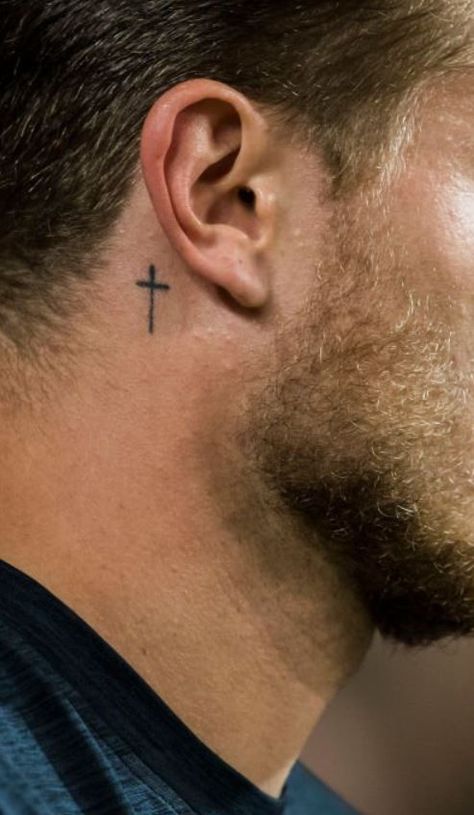 Men Ear Tattoo, Small Ear Tattoos, Ear Tattoos For Men, Cartilage Tattoo, Tattoos For Men Unique, Christian Tattoos Men, Tattoos Ear, Back Of Neck Tattoo Men, Back Ear Tattoo