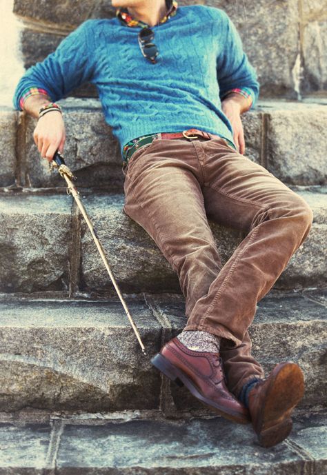 Tartan Shirt, Masculine Style, Color Sweater, Leather Brogues, Corduroy Jeans, Mode Casual, The Perfect Guy, Cable Sweater, Steve Mcqueen