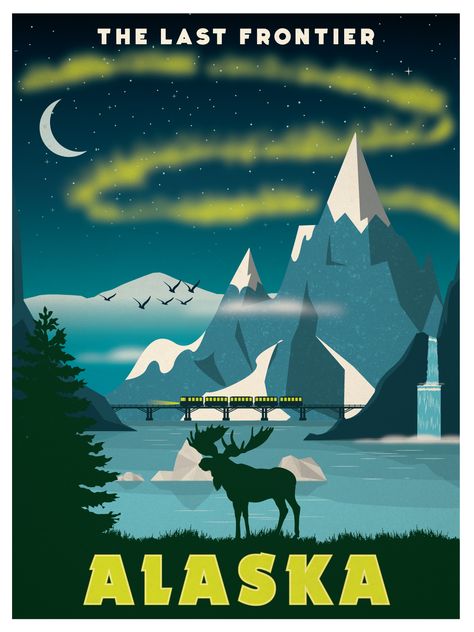 Vintage Alaska Poster available now at ideastorm.bigcartel.com Posters Decor, Postal Vintage, Tourism Poster, Travel Ads, Retro Travel Poster, Alaska Travel, National Park Posters, Vintage Poster Art, Photo Vintage