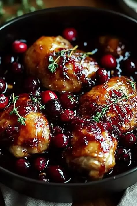 Cranberry-Glazed Chicken: Tender, juicy chicken with a sweet-tangy cranberry glaze—perfect for cozy dinners! Try it tonight! Maple Cranberry Chicken, Cranberry Orange Chicken Thighs, Chicken And Cranberry Sauce Recipes, Cranberry Casserole Recipes, Chicken Pomegranate Recipes, Cranberry Sauce Chicken, Slow Cooker Cranberry Chicken, Cranberry Glazed Chicken, Recipes For Cranberries