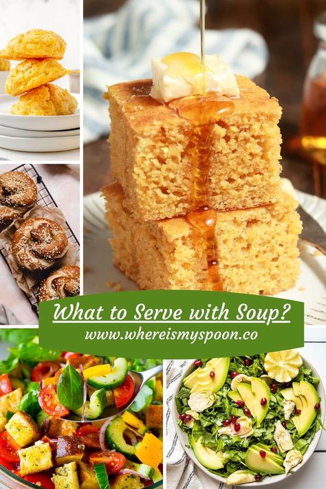 What to serve with soup? Make any soup the main course by pairing it with any of the following side dishes. Check out 25 delicious sides that go well with any soup. #whereismyspoon #whattoservewithsoup #whatgoeswellwithsoup #sidedishforsoup #soupsidedishes #breadforsoup What To Serve With Soup, Serve With Soup, Homemade Garlic Bread Recipe, Soup Pairings, Soup Bar, Stew Dinner, Smoked Burgers, Soup For Dinner, Delicious Sides