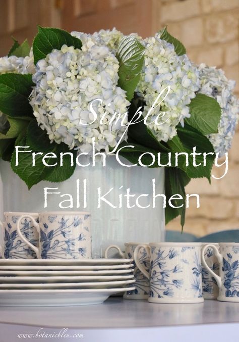 Stonegable Blog, Hayes Cottage, Blue French Country Kitchen, Christmas French Country, White French Country Kitchen, French Country Kitchen Island, Green Country Kitchen, Small Boxwood Wreath, Blue French Country