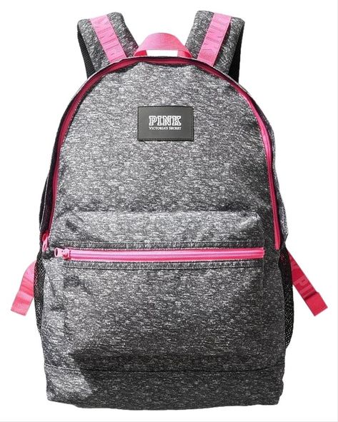 PINK | Pink Victoria Secret Logo & Campus Grey Backpack Pink Bookbag, Vs Pink Backpack, Pink Backpack Victoria Secret, Victoria Secret Backpack, Pink Campus, Sequin Backpack, Campus Backpack, Grey Backpacks, Everyday Backpack