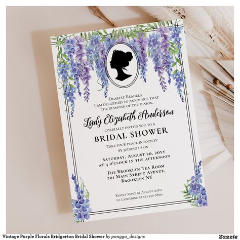 Bridal Shower Tea Party Theme, Tea Bridal Shower Invitations, Purple Bridal Shower, Bridal Shower Inspo, Wedding Shower Themes, Vintage Bridal Shower, Tea Party Invitations, Bridal Invitations, Purple Wedding Invitations