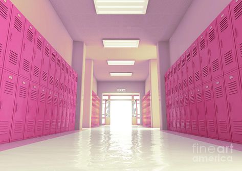 School Lockers Hallway, Pink Lockers, Graphic Design Classroom, Pink Classroom, High School Crush, School Locker, School Hallways, American High School, Graffiti Wallpaper Iphone