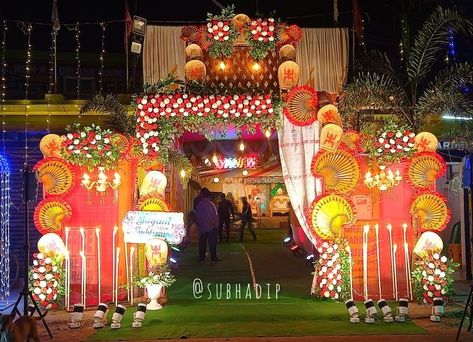 Bengali Wedding Stage Decoration, Bengali Wedding Gate Decoration, Bengali Wedding Decorations, Traditional Bengali Wedding Decor, Bengali Theme Decoration, Wedding Gate Decoration Indian, Bengali Wedding Decoration, Shadi Decor, Weding Decoration