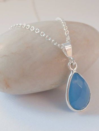 Blue Teardrop Necklace, Gems Necklace, Mood Necklace, Blue Gem Necklace, Blue Crystal Necklace, Chalcedony Necklace, Buy Crystals, Gem Necklace, Handcrafted Artisan Jewelry