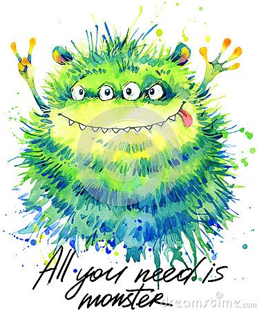 Invitation Card Illustration, Monster Watercolor, Fluffy Monster, Monster Theme Classroom, Watercolor Jellyfish, Watercolor Pencil Art, Monster Cartoon, Weird Drawings, October Crafts