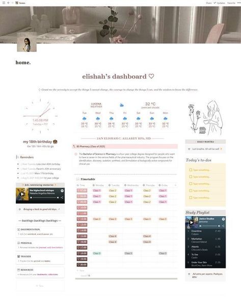 Free Notion Templates Productive Studying, Aesthetic Dashboard, Notion Setup, Notion Inspo, Notion Ideas, Timetable Template, Aesthetic Notion, School Template, Digital Organization