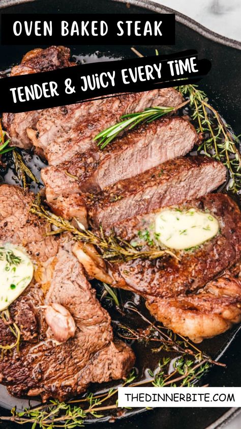 Are you tired of trying different methods and recipes to achieve the perfect steak in your oven? Look no further! We're unveiling the secret to oven baked steak that is tender, juicy, and packed full of flavor each and every time. Say goodbye to dry, tough steaks and embrace the ultimate culinary experience. T Bone Recipes Steaks, Cast Iron Skillet Steak In Oven, Cast Iron Sirloin Steak Recipes, Bake Ribeye Steak In Oven, Oven Finished Steak, Steak In The Oven Cast Iron, Broiled Sirloin Steak In Oven, Toaster Oven Steak, Angus Beef Steak Recipes Oven