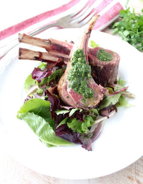 Rack Of Lamb Marinade, Cooking Rack Of Lamb, Crown Roast Recipe, Lamb Recipes Oven, Lamb Rack Recipe, Mint Chimichurri, Roasted Rack Of Lamb, Lamb Marinade, Roast Rack Of Lamb