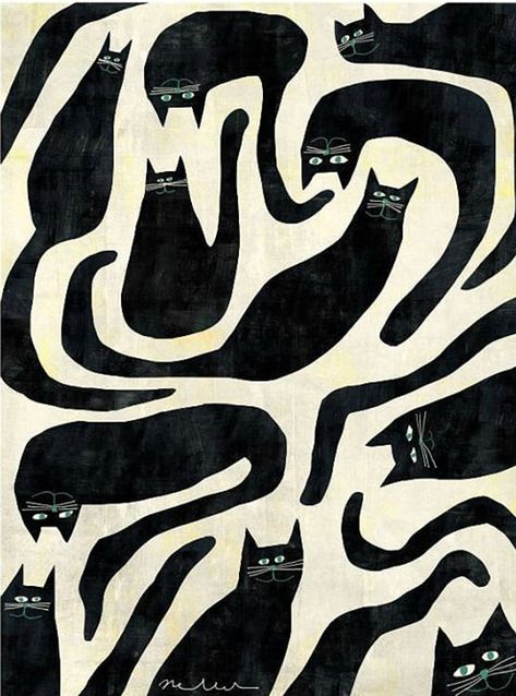 By Nelleke Verhoeff Black Cat Illustration, Whats Wallpaper, Cats Pattern, Illustration Cat, Black And White Print, Cats Illustration, Cat Painting, Pics Art, Black Cats