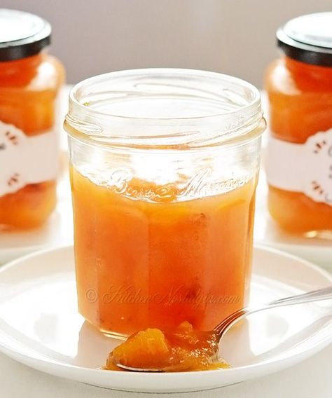 Mango Peach Jam canning recipe - kitchennostalgia.com #canning #foodpreservation #preserving #peach #peaches #mango #jam #recipe Preserve Peaches, Peach Treats, Canning Jams, Butter Spreads, Orange Marmalade Recipe, Fruit Sauces, Kitchen Nostalgia, Fruit Butters, Peach Jam Recipe