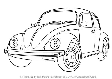 Learn How to Draw Vintage Volkswagen Beetle (Vintage) Step by Step : Drawing Tutorials Comic Book Wallpaper, Car Drawing Easy, Beetle Drawing, Bugs Drawing, Volkswagen Beetle Vintage, Beetle Tattoo, Bug Car, Vw Art, Beetle Car