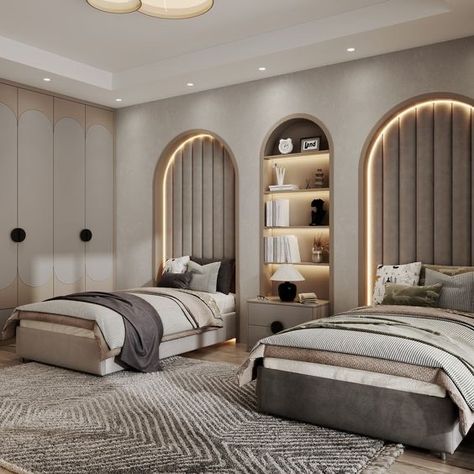 Double Bed Ideas, Accent Walls Ideas, Sleek Bedroom, Modern Double Beds, Luxury Kids Bedroom, Paint Patterns, Materials Board Interior Design, Walls Ideas, Double Bed Designs