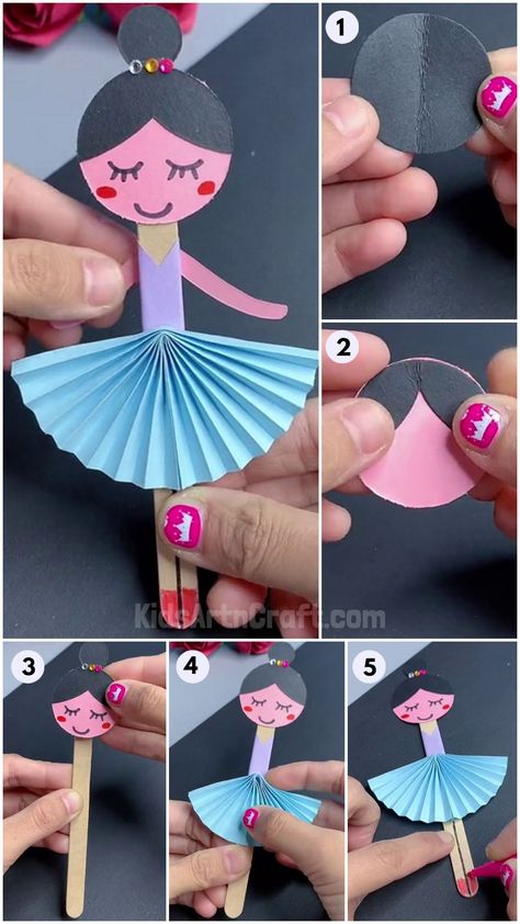 Paper Ballerina Diy, Ballerina Popsicle Stick Craft, Ballerina Diy Crafts, Ballerina Crafts For Kids, Theatre Crafts For Kids, Gymnastics Crafts For Kids, Crafts For 6 Yo Girl, Easy Party Crafts, Paper Puppets For Kids