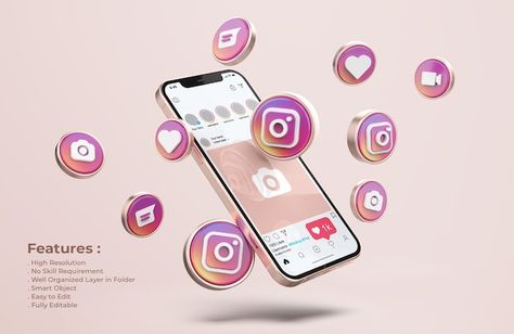 Gold Mobile, Instagram Mockup, Instagram Mobile, Pink Mobile, Rosé Instagram, Marketing Concept, Christmas Phone Wallpaper, Phone Mockup, Mockup Free Download