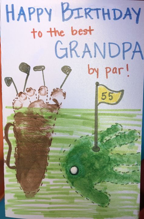 Birthday card for Grandpa Birthday Footprint Art Grandparents, Happy Birthday Grandpa Handprint Art, Best Daddy By Par Craft, Grandpa Cards From Kids, Grandpas Birthday Card, Toddler Happy Birthday Crafts, Dads Birthday Craft, Birthday Crafts For Grandfather, Birthday Handprint Art Dads