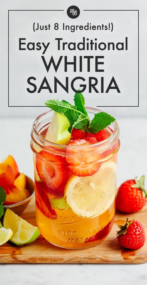 Easy Big Batch Sangria, How To Make White Sangria, Berry Sangria Recipes Easy, Sangria With Brandy, Easy White Sangria, White Sangria Recipe Easy, Easy White Wine Sangria, Spanish Sangria Recipes, White Sangria Recipe For A Crowd