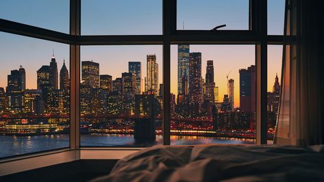 New York Apartment View, Nyc Aesthetic Wallpaper, Apartamento New York, Apartment Wallpaper, Vintage Desktop Wallpapers, Luxury New York, Nyc Wallpaper, City View Apartment, New York Wallpaper