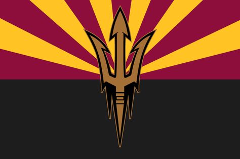 ASU Arizona State Flag - A State of Arizona Flag design using the Arizona State University Athletics logo. We created this back in October of 2014. Asu Graduation, Eggs Deviled, Cheer Box, Twitter Cover Photo, Arizona State Flag, Arizona Flag, Trunk Party, Cardinals Football, Acid Art