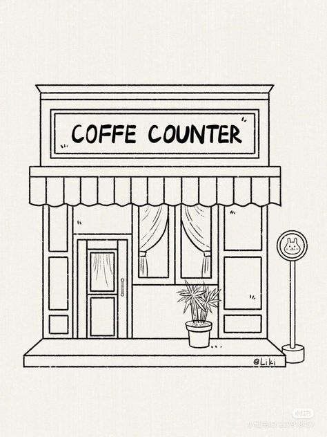 Caffe Aesthetic, Vintage Coffee Shops, Simple Cafe, Easy Art For Kids, Drawing Tutorials For Beginners, Easy Doodles Drawings, Book Art Diy, Sketches Easy, Art Drawings For Kids