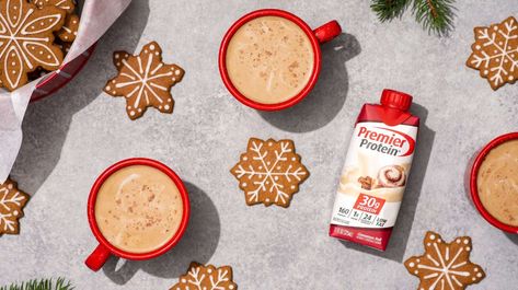 Gingerbread Latte | Premier Protein Gingerbread Protein Shake, Protein Gingerbread, Gingerbread Protein, Gingerbread Latte Recipe, Recipe For Gingerbread, Protein Drink Recipes, Premier Protein Shakes, Baby Recipes, Protein Shake Smoothie