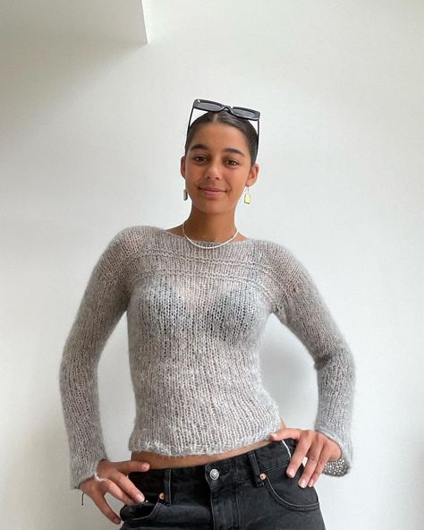 More pics of this grey mohair sweater :)) | Instagram Mohair Knit Pattern, Grey Crochet Projects, Mohair Sweater Outfit, Crochet Mohair Sweater, Mohair Sweater Pattern, Mohair Knit Sweater, Mohair Crochet, Mohair Sweater Knit, Knit Projects