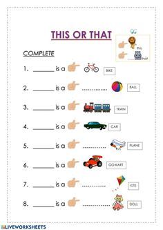 Demonstratives interactive and downloadable worksheet. You can do the exercises online or download the worksheet as pdf. Worksheet For This And That, That And This Worksheet, This And That Worksheet For Grade 1, This And That Activity For Kindergarten, Use Of This And That Worksheets, This Is That Is These Are Those Are, This Or That Images, Is And Are Worksheets For Kindergarten, This Or That Worksheet