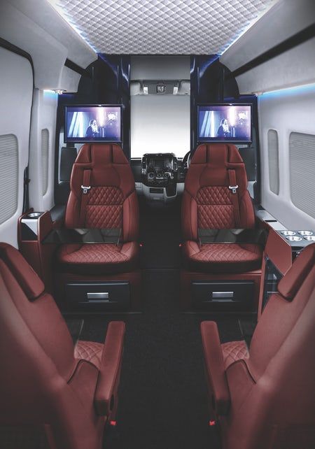 Senzati offers different partition and television options B13 Nissan, Mercedes Van, Limo Bus, Sprinter Conversion, Small Travel Trailers, Luxury Jets, Bus Interior, Luxury Van, Touring Caravan