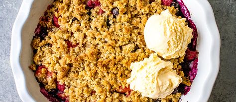 Triple Berry Panko Crumble - Kikkoman Home Cooks Mixed Berry Dessert, Mixed Berry Crisp, Berry Crisp Recipe, Blueberry Crisp Recipe, Pizza Dessert, Blueberry Crumble Bars, Hot Desserts, Berry Crisp, Blueberry Crisp