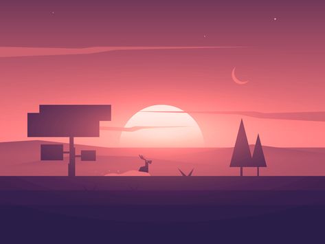 Sunsetrise Flat Background, Bg Design, Arte 8 Bits, 2d Game Art, Flat Design Illustration, Game Inspiration, Landscape Illustration, Digital Art Illustration, Environment Design